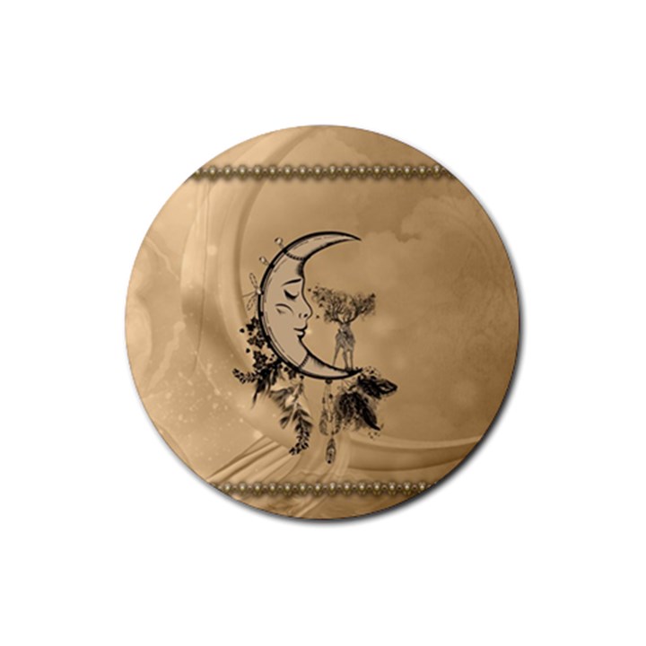 Deer On A Mooon Rubber Round Coaster (4 pack) 