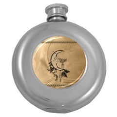 Deer On A Mooon Round Hip Flask (5 Oz) by FantasyWorld7