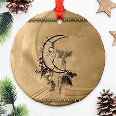 Deer On A Mooon Round Ornament (two Sides) by FantasyWorld7