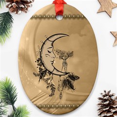 Deer On A Mooon Oval Ornament (two Sides) by FantasyWorld7