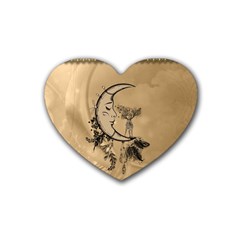 Deer On A Mooon Rubber Coaster (heart)  by FantasyWorld7