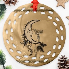 Deer On A Mooon Ornament (round Filigree) by FantasyWorld7