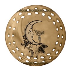 Deer On A Mooon Round Filigree Ornament (two Sides) by FantasyWorld7