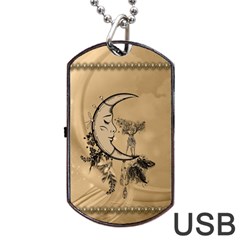 Deer On A Mooon Dog Tag Usb Flash (one Side) by FantasyWorld7