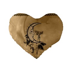 Deer On A Mooon Standard 16  Premium Flano Heart Shape Cushions by FantasyWorld7