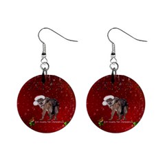 I m Ready For Christmas, Funny Wolf Mini Button Earrings by FantasyWorld7