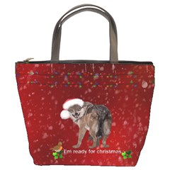 I m Ready For Christmas, Funny Wolf Bucket Bag by FantasyWorld7