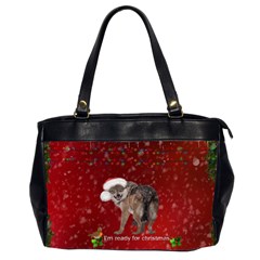 I m Ready For Christmas, Funny Wolf Oversize Office Handbag (2 Sides) by FantasyWorld7