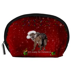 I m Ready For Christmas, Funny Wolf Accessory Pouch (large) by FantasyWorld7