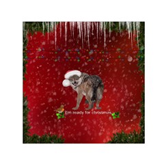 I m Ready For Christmas, Funny Wolf Small Satin Scarf (square) by FantasyWorld7