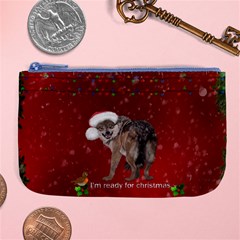 I m Ready For Christmas, Funny Wolf Large Coin Purse by FantasyWorld7