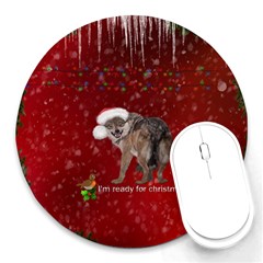 I m Ready For Christmas, Funny Wolf Round Mousepads by FantasyWorld7