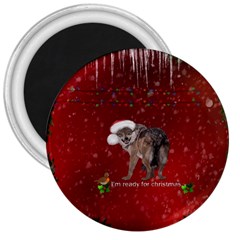 I m Ready For Christmas, Funny Wolf 3  Magnets by FantasyWorld7