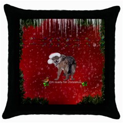 I m Ready For Christmas, Funny Wolf Throw Pillow Case (black) by FantasyWorld7