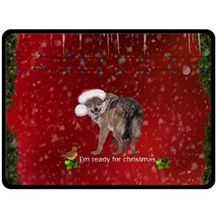 I m Ready For Christmas, Funny Wolf Fleece Blanket (large)  by FantasyWorld7