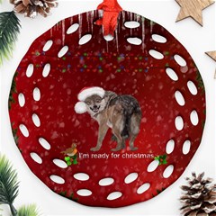 I m Ready For Christmas, Funny Wolf Round Filigree Ornament (two Sides) by FantasyWorld7