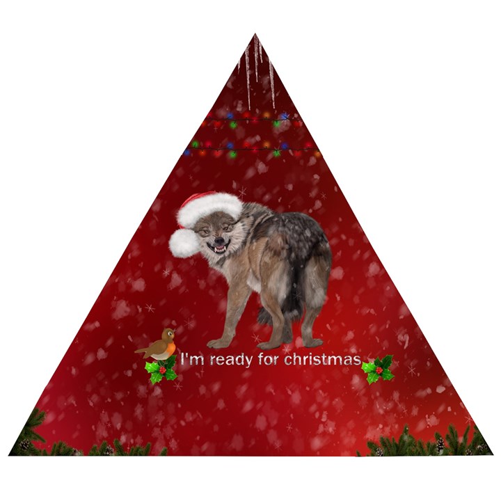 I m ready for christmas, funny wolf Wooden Puzzle Triangle