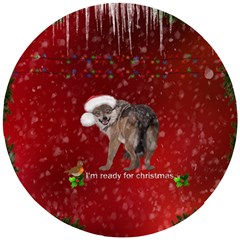 I m Ready For Christmas, Funny Wolf Wooden Puzzle Round by FantasyWorld7