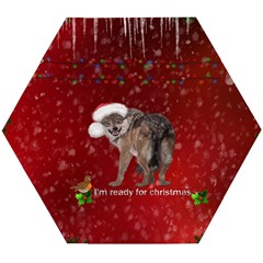 I m Ready For Christmas, Funny Wolf Wooden Puzzle Hexagon by FantasyWorld7