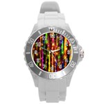 Illustrations Star Bands Wallpaper Round Plastic Sport Watch (L) Front