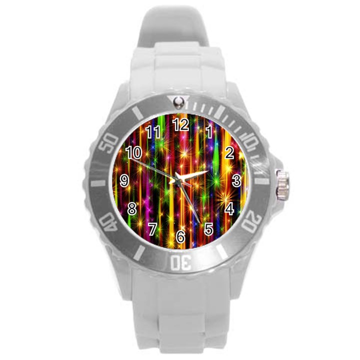 Illustrations Star Bands Wallpaper Round Plastic Sport Watch (L)