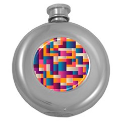 Abstract Geometry Blocks Round Hip Flask (5 Oz) by Bajindul