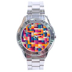 Abstract Geometry Blocks Stainless Steel Analogue Watch by Bajindul