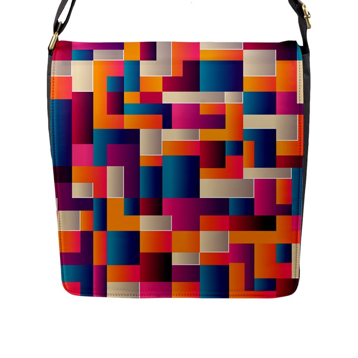 Abstract Geometry Blocks Flap Closure Messenger Bag (L)