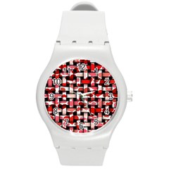 Background Red Summary Round Plastic Sport Watch (m) by HermanTelo