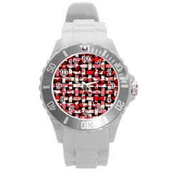 Background Red Summary Round Plastic Sport Watch (l) by HermanTelo