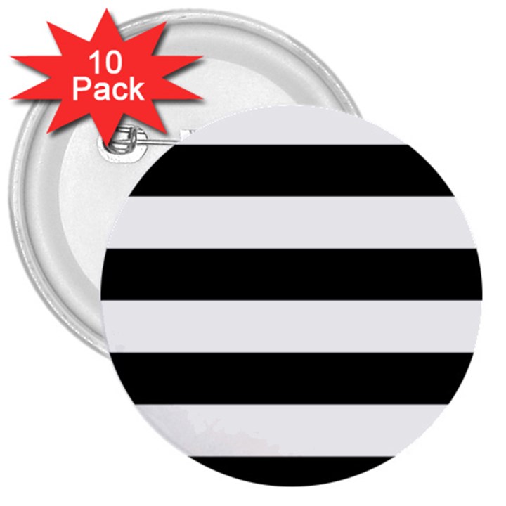 Black and White Large Stripes Goth Mime french style 3  Buttons (10 pack) 