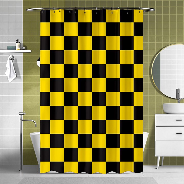 Checkerboard Pattern Black and Yellow Ancap Libertarian Shower Curtain 48  x 72  (Small) 