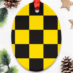 Checkerboard Pattern Black and Yellow Ancap Libertarian Ornament (Oval)