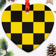 Checkerboard Pattern Black and Yellow Ancap Libertarian Ornament (Heart)