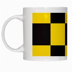 Checkerboard Pattern Black And Yellow Ancap Libertarian White Mugs by snek