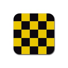 Checkerboard Pattern Black And Yellow Ancap Libertarian Rubber Coaster (square)  by snek