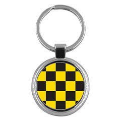 Checkerboard Pattern Black And Yellow Ancap Libertarian Key Chain (round) by snek