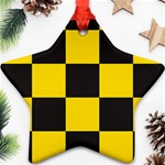 Checkerboard Pattern Black and Yellow Ancap Libertarian Star Ornament (Two Sides) Front