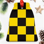 Checkerboard Pattern Black and Yellow Ancap Libertarian Ornament (Bell) Front