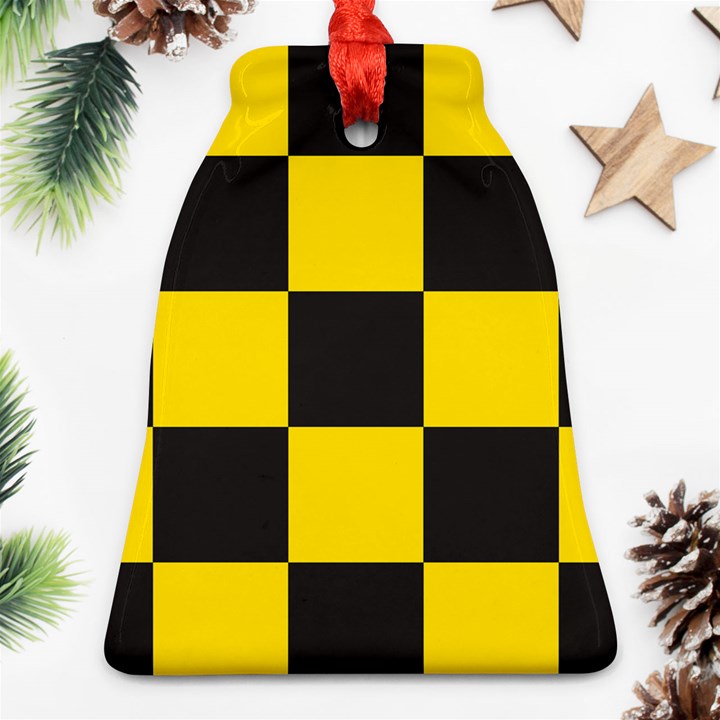 Checkerboard Pattern Black and Yellow Ancap Libertarian Ornament (Bell)