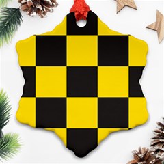 Checkerboard Pattern Black And Yellow Ancap Libertarian Snowflake Ornament (two Sides) by snek