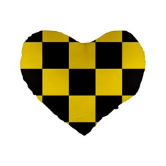 Checkerboard Pattern Black And Yellow Ancap Libertarian Standard 16  Premium Heart Shape Cushions by snek