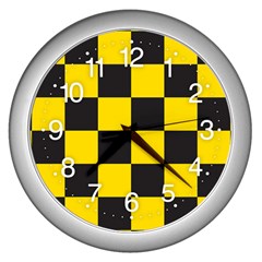 Checkerboard Pattern Black And Yellow Ancap Libertarian Wall Clock (silver) by snek