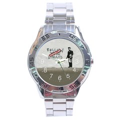 Banksy Graffiti Original Quote Follow Your Dreams Cancelled Cynical With Painter Stainless Steel Analogue Watch by snek