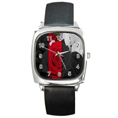 Roses Rouge Fleurs Square Metal Watch by kcreatif