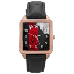 Roses Rouge Fleurs Rose Gold Leather Watch  by kcreatif