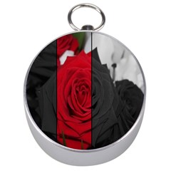 Roses Rouge Fleurs Silver Compasses by kcreatif