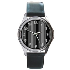 Pattern Bandes Gris/noir Round Metal Watch by kcreatif