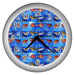 Fish Stamp 2 Wall Clock (silver) by ArtworkByPatrick