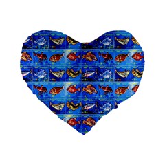 Fish Stamp 2 Standard 16  Premium Heart Shape Cushions by ArtworkByPatrick